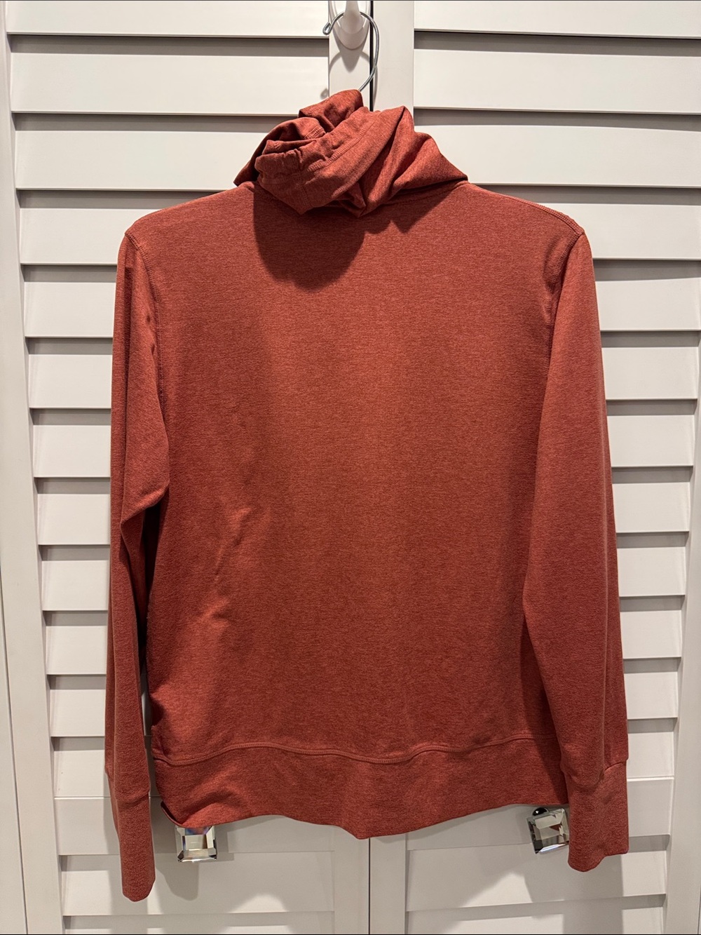 Vuori Halo Performance Zip Hoodie in Rust Orange, soft fabric. No fabric tag. - Picture 7 of 10